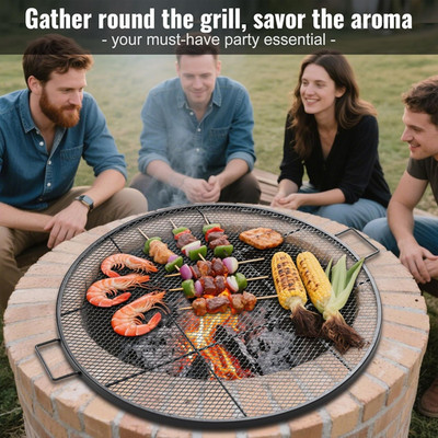 30'' Diameter 1pc Fire Pit Grill grate w/ Handle for outdoor Campfire BBQ Grill