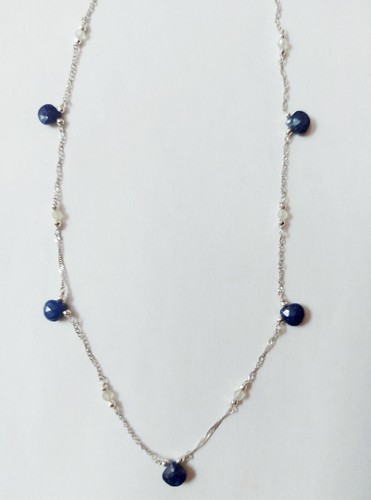 Collana in argento 925 singapore con lapislazzuli a goccia prenite ed ematite - Foto 3 di 7
