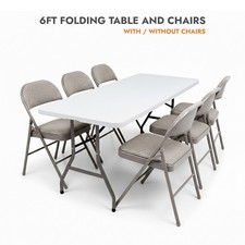 6FT CATERING CAMPING HEAVY DUTY FOLDING TRESTLE TABLE PICNIC BBQ PARTY CHAIRS