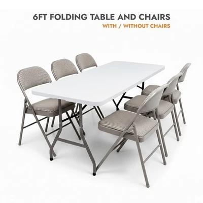 6FT CATERING CAMPING HEAVY DUTY FOLDING TRESTLE TABLE PICNIC BBQ PARTY CHAIRS - Image 1 of 4