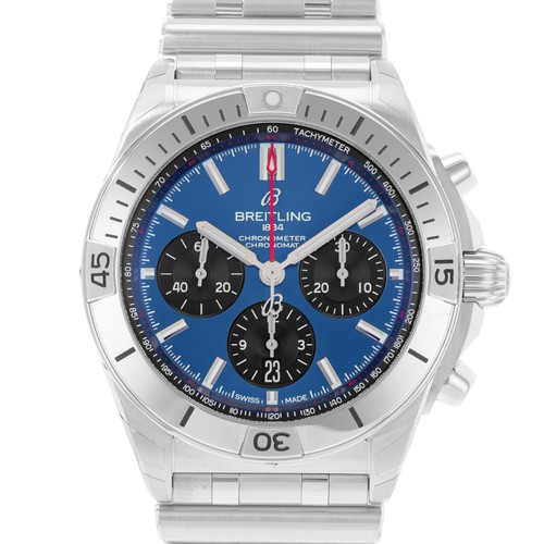 Breitling Chronomat B01 42 AB0134 Blue Steel Chronograph Mens Watch Box and Card