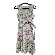 Studio One New York Fairycore Floral Lace Faux Wrap Dress Tie Waist 4P Petite