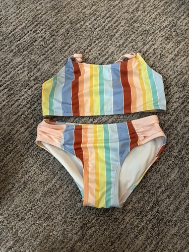 Cat and Jack Girls 2 Piece Striped Swimsuit Size-7/8