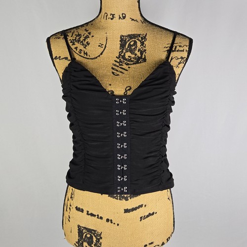 Madi Mase Women’s Black Corset Bustier Top Ruched Gothic Glam Y2K Festival SZ M