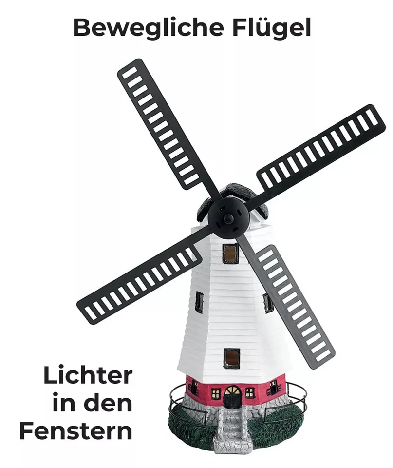 LED Solar Windmühle Garten Deko Leuchte Windrad Solarleuchte Teich Balkon - Bild 4 von 4