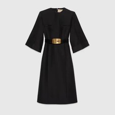 36IT - Gucci Soft wool silk midi dress belted black - BNWT 748024