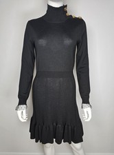RED Valentino Black Virgin Wool Knit Dress with Gold Button Detail - Size M