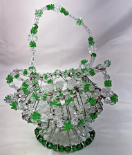 Vintage MCM Beaded Basket Green & Clear Safet...