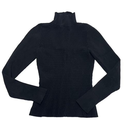 Milly Sweater Womens Medium Black Half Moon Cutout Knit Turtleneck Stretch - Picture 4 of 11