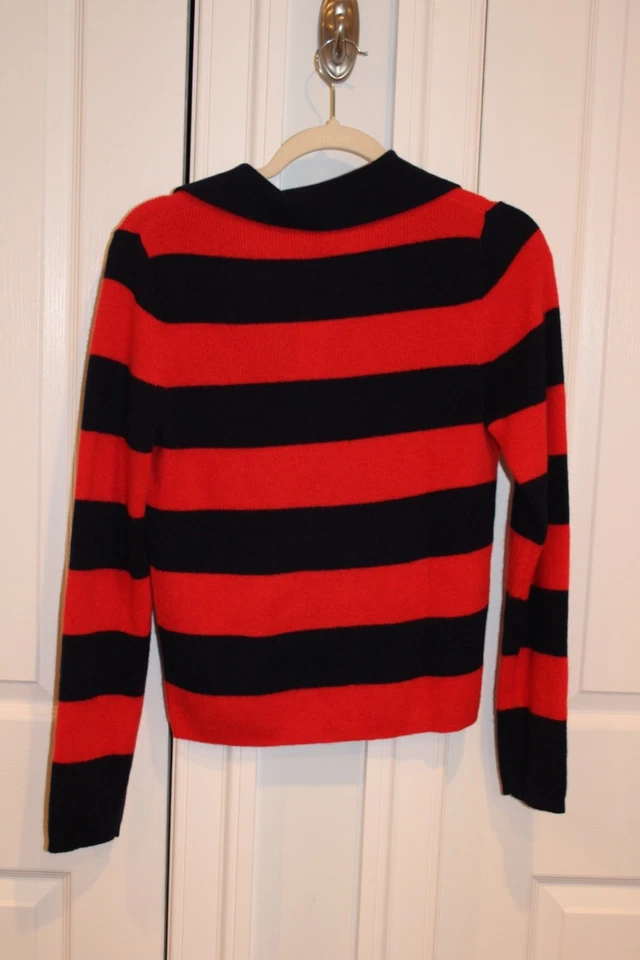 Aqua Cashmere Rayas Manga Larga Polo Estilo Suéter en XS Foto 2 de 2