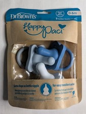 Dr Brown's Happy Paci Pack of 3 Silicone Baby Pacifiers White Blue 0-6 mos