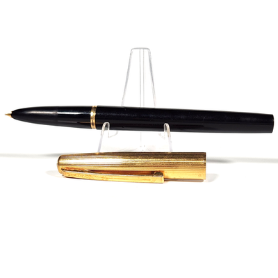 Vintage Waterman CF Flash Fountain Pen Black Gold Filled Cap 18K F