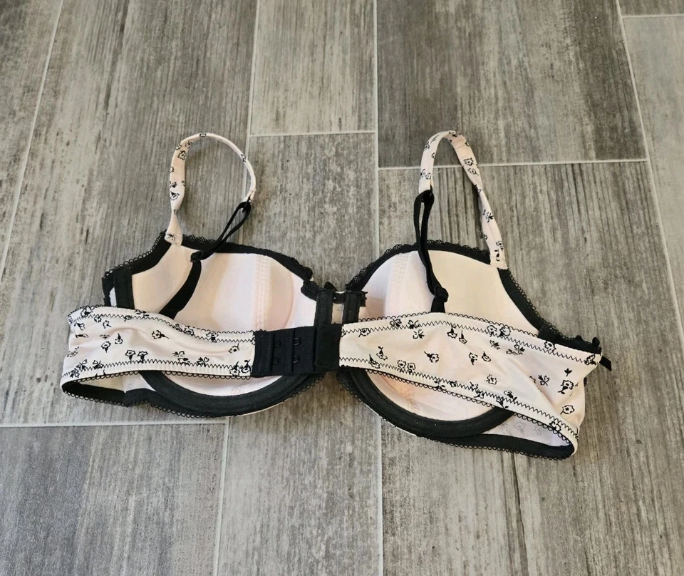 B. Tempt'd Pink With Black Floral Lace Trim and a Little Bow Bra Size 38B - Image 2 of 4