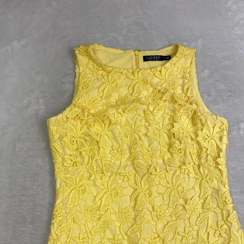 Vestido de fiesta Lauren Ralph Lauren amarillo floral de encaje sin mangas Foto 2 de 4