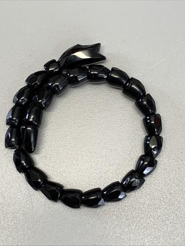 Viktorianisches tiefschwarzes Wickelarmband Schlange facettiertes Glas Trauer - Bild 5 von 10