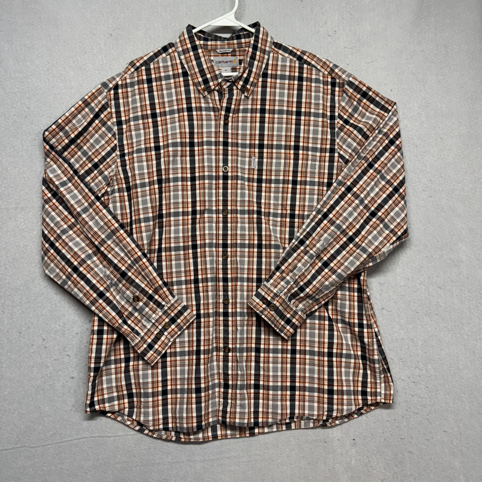 CARHARTT Relaxed Fit Mens XL Black Orange Long Sleeve Button Shirt Plaid WInter