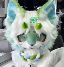 Fursuit Long haired Dog Fox Mascot Party Halloween Fur Cosplay head