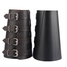 Viking Bracers Medieval Leather Arm Guards Cuff Gauntlet Wristband 1 Pair Black