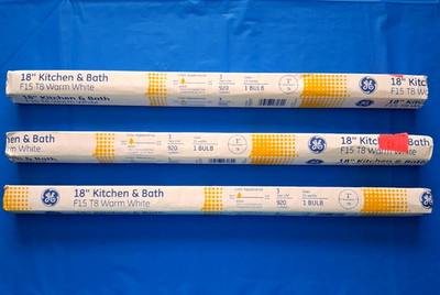 F15 T8 WARM WHITE 18'' Kitchen & Bath 3 GE Fluorescent Light Bulb FAST SHIP