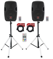2 Rockville BPA8 8" Powered 300w DJ PA Speakers wBluetooth LED Stands Cables