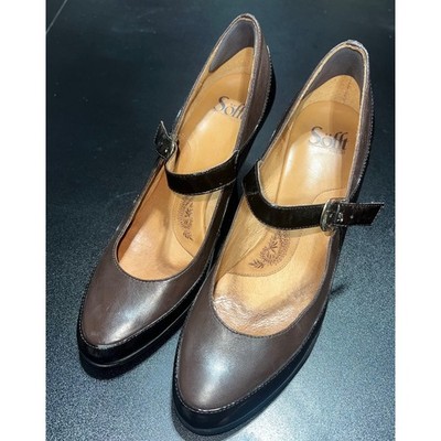 Sofft Brown Leather Patent Mary Jane Pumps Heels Womens 11M 1047140