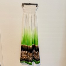 Gianni Bini Maxi Dress Womens Medium White Green Ombre Smocked Boho