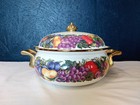 Vintage Cornucopia Dutch Oven Enamel Fruit Covered Lid 4 qt Casserole
