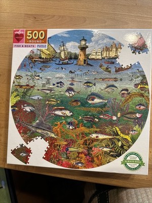 eeboo Round Puzzle 500 piece Fish and Boats