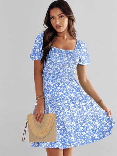 ANRABESS Women's Summer Casual Flowy Tiered Square Neck Mini Dress - Picture 95 of 104