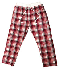 HANES Pajama Pants Large Red Plaid Adjustable Waist 2 Pockets Lightweight USED