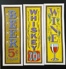 Vintage 1973 Bar Signs Wine Whiskey Beer Morgan Press 18"  Wall Art Man Cave