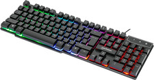 RGB LED USB Gaming Keyboard - Full Size, Rainbow Backlight, Spill-Resistant, Qui
