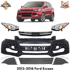 Front Bumper Cover Fascia & Headlight Assembly Kit For 2013-2016 Ford Escape