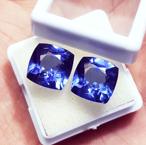 Par de piedras preciosas sueltas tanzanita natural 18 quilates corte cojín certificado L575 - Imagen 8 de 9