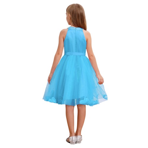 Girls Tulle Dress Wedding Princess Dress Faux Diamonds Flowers Embellished Belt - Picture 56 of 66