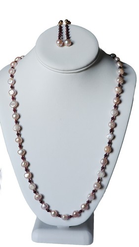 14K Yello Gold Clasp Pearl Necklace 14K Earrings Set/Women's Gold Jewelry Beads - Picture 2 of 14
