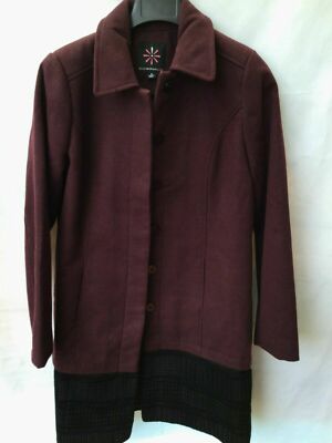 Isaac Mizrahi Live! Melton Coat with Eyelet Trim Long Plum Color Size, 10