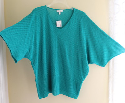 Nwt Fashion Bug Größe 2X Blaugrün Blau-Grün Lagenlook Poncho Fledermaus Sweater