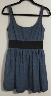 Dollhouse Sleeveless Blue Denim High Waist Dress Small Tiered Elastic  Summer | eBay