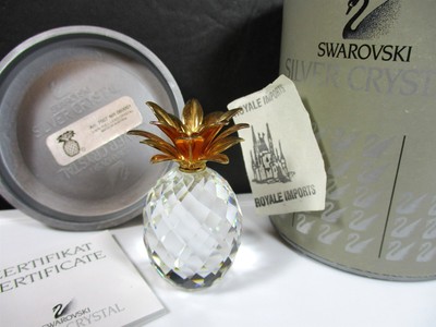 Swarovski Crystal Pineapple Small Gold Plated Leaves COA Boxed