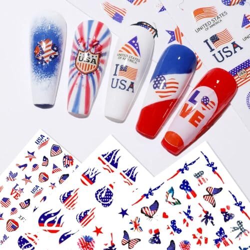 4. Juli Nail Art Sticker, 8 Blatt amerikanische Flagge patriotische Nagelaufkleber - Bild 4 von 7