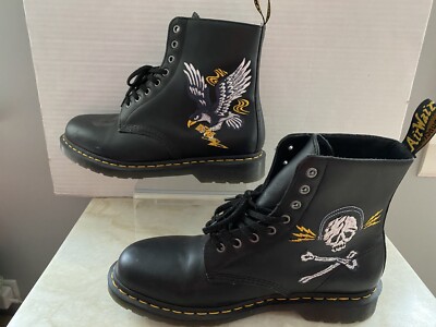 Doc Dr Martens 1460 Souvenir Embroidered Leather Boots Skull/Snake/Eagle  Size 12