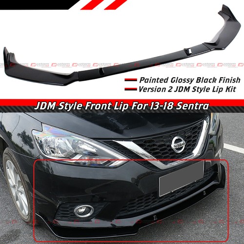 For 20132019 Nissan Sentra B17 JDM 3pc Glossy Black Front Bumper Lip