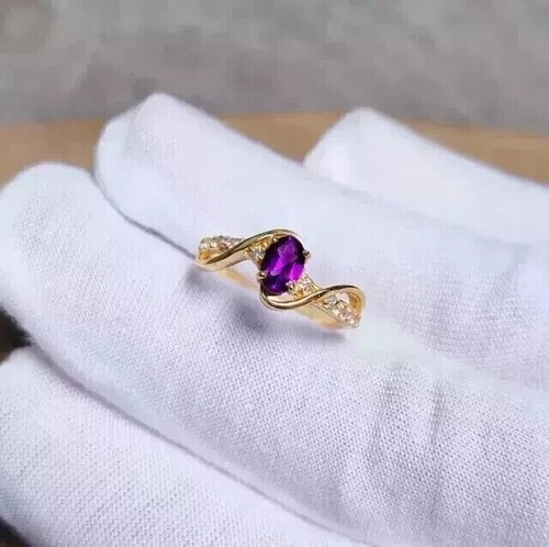 1Ct Oval Cut Lab-Created Amethyst Women Engagement Ring 14k Yellow Gold Plated - Picture 3 of 4