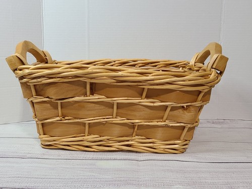 Mittelgroßer geflochtener Weidenkorb mit Lamellen und großen Griffen 15" x 10" x 7" - Bild 1 von 7