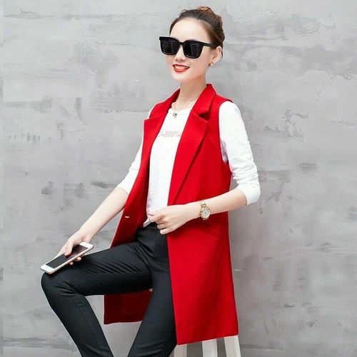 Gilet donna tuta gilet lungo smanicato blazer giacca spolverino cappotto cardigan - Foto 8 di 15