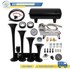 4 Trumpets 1.5GAL 150DB For Truck Car SUV Train Horn Black Horn Kit new