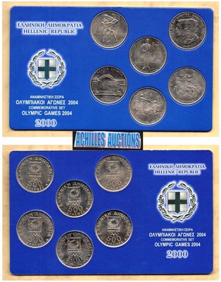 GREECE GREEK Set of 6 X500 Drachma OLYMPIC Coins UNC