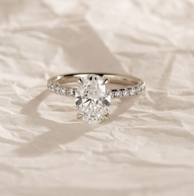 2 Ct Oval Cut Moissanite Hidden Halo Ring 14k Solid Gold Classic Engagement Ring