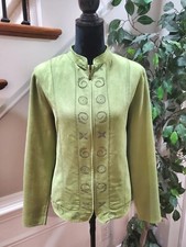 Tanjay Women's Green Cotton Long Sleeve Full Zip Front Casual Jacket Size Large